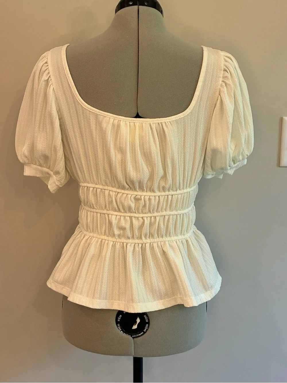 Anthropologie Cream Puff-Sleeve Peplum Blouse